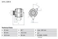 BOSCH 0 986 039 250 Lichtmaschine Generator 120A 14V für OPEL Calibra A (C89)