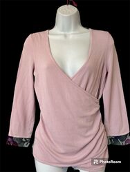 Coast Faux Wickelpullover rosa/fliederfarben mit Blumenmuster Seide hinten UK 10 Exc