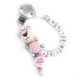 Schnullerkette mit Namen für Mädchen u. Jungen Baby♥Geburt♥Taufe♥Geschenk 