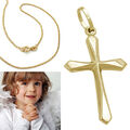 Echt Gold 375 Kinder Kommunion Baby Taufe Kreuz Anhänger mit Kette Silber 925 VG