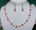 2er Schmuckset Halskette Ohrringe Perlen Kristall Glas rot  Strass 096d