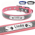 Personalisiert Hundehalsband Reflektierend mit Namen Leder Hund Katze Halsband