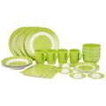 Camping Geschirr Set,100% Melamin / 28-teilig / Campinggeschirr "Green Dot"