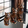 Holzfigur Katzen Set Skulptur Cat Statue Deko Figur Schnitzerei Handwerk Bali