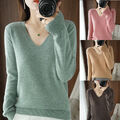 Herbst Winter Warm Kaschmir Pullover Damen V-Ausschnitt Freizeit Gestrickt Top ☀