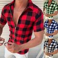 Herren Kurzarm Polohemd Freizeit Lapel V Ausschnitt Slim Fit Plaid T Shirt