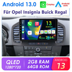 Autoradio Carplay BT 9" 2+64G Android13 Navi GPS für Opel Insignia 2008-2012 RDS