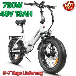 NEW E-Bike,20 Zoll Elektrofahrrad 750W 48V 13AH Faltbares Fat Tire Mountainbike