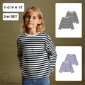 2er-SET NAME IT Gestreiftes Mädchen Langarmshirt mit Print Rundhals Longsleeve