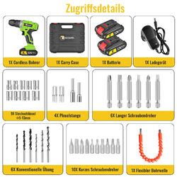 CONENTOOL 12/18/21/48V Akkuschrauber Akku-Bohrschrauber SET 2Akkus +Koffer+36PCS