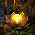 LED Solar Außen Leuchte GOLD Garten Beleuchtung Lotus Blume Kugel Deko Lampe