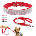 Strass Hundehalsband mit Leine PU Leder Halsband Haustier Katzen Welpenhalsband