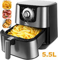 5.5L Heißluftfritteuse XXL Fritteuse Heißluft Edelstahl Air Fryer Backen 1700W