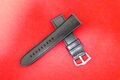 Watch strap leather 24mm lugs with silver buckles black (A36)