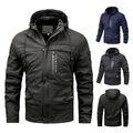 Herren Winter Fleece gefütterte Jacke warm lässig taktischer Mantel mit Kapuze