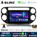 2+64G Android 14 Autoradio Carplay WiFi GPS Navi +Kam für VW Tiguan 5N Golf Plus