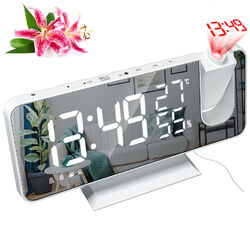 LED FM Radiowecker mit Projektion Digital Funkuhr Dimmbar Tischuhr Alarm USB