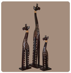 Simandra 3er Set Deko Giraffe Holz Figur afrikanische Skulptur Afrika