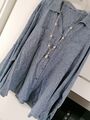 Gina Benotti Bluse Gr. XXL 52 54 Jeansblau Leinen Viscose Mix Turn Up Ärmel 