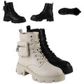 Damen Stiefeletten Schnürstiefeletten Zipper Profil-Sohle Schuhe 838879