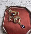 Antik Collier, Anhänger, Kette, 375 Gold Amethyst, Saatperlen Jugendstil Brosche