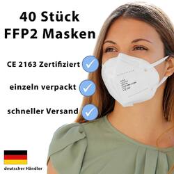 FFP2 Maske Mundschutz Schutzmaske 5-lagig Atemschutz CE zertifiziert 2x 20 Stück✅Einzelverpackt✅CE 2163✅DE Händler✅Blitzversand