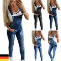 Damen Slim Denim Jeans Latzjeans Playsuit Overall Jumpsuit Latzhose Jeanshosen