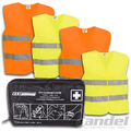 KFZ AUTO VERBANDTASCHE ROT VERBANDKASTEN DIN13164 + 4x WARNWESTE GELB + ORANGE