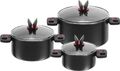 BALLARINI Set 3 casseroles 3 Couvercles en Verre Inclus Rondes Revêtement Ant...