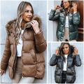 Damen Steppjacke mit Fellkapuze Jacke für Winter Zipp Winterjacke DSTREET M-2XL