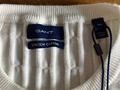 Gant Damenpullover XL 42 Crew Neck Zopfstrickpullover wollweiss Rundhals