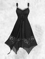 Neu schwarz Gothic Korsett Netz Spitze Taschensaum Nieten langes Kleid Gr 4XL 24 26 28