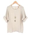 ITALY Damen Shirt Leinenoptik Blusenshirt Hemd beige 40 42 44 46 NEU IT10