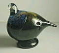 Rare Vintage MIKKI OY Finland Studio Art Glass Bird, Mottled Blue Black