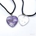 2er Set Edelstein Halsketten mit Herz-Anhänger Amethyst & Bergkristall | 2 Stück