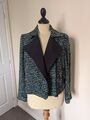 JAEGER Tweed Damen Frauen Navy Grün Blazer Biker Jacke UK 14 - EU 42 - US 10