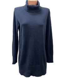 PETER HAHN Gr.DE 40 - M / L 100% KASCHMIR Damen langer Pullover Rollkragen Blau