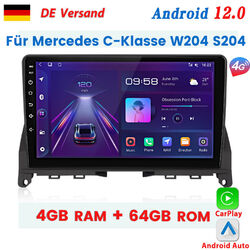 4+64GB Für Mercedes C-Klasse W204 S204 Carplay Android12 Autoradio GPS NAVI DAB+