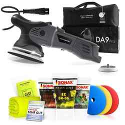 Exzenter Poliermaschine chemicalworkz DA9 Pro mit Sonax Politurset 8-tlg.Poliermaschinen Set inkl. 3 Polituren Pads Poliertuch