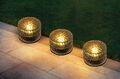 4x LED Solar Leuchte Glasstein Solar Stein rund Pflasterstein Lampe Deko Garten