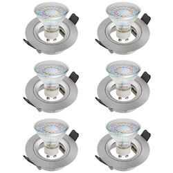 6x Einbau Strahler Set inkl GU10 LED, Decke Leuchte Rahmen Alu gebürstet SEBSON 