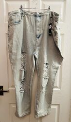 Blue Boohoo Blue All Over Ripped Acid Wash Mom Jeans Gr. 26 (B7465)