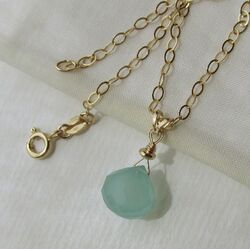 SALE  aqua blaue Chalzedon Anhänger Kette 585 14K Gold GF Juan del Rio Designs