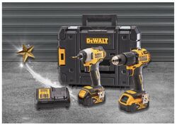 DeWalt 18 V XR bürstenloser Kombibohrer + Schlagschrauber + 2 Akku (5Ah + 4Ah) + Ladegerät + Etui