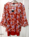 Damen Festliche Elegante Bluse mit Trompetenärmel Rot Blumen + Rote Top  Gr. 40