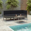 3-tlg. Garten-Lounge-Set mit Auflagen Poly Rattan Grau