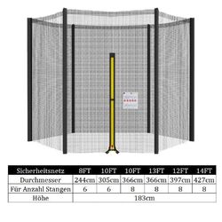 6/8 Stangen Trampolin Sicherheitsnetz Ersatzteile Netz für Ø 244 305 366 397 427