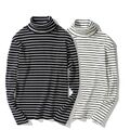 Herren Langarm Quer Streifen Rollkragen Slim Fit Pullover Ergründende Top