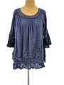 Gr.42 wundervolle Tunika A-Linie taubenblau bestickt boho hippie Look