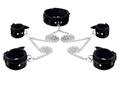 Bondage Ketten Leder Fesselset Handfesseln Fußfesseln Halsband gepolstert black